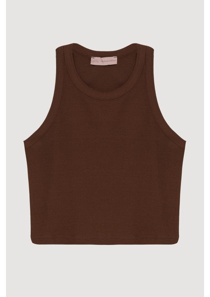 Halter Yaka Crop Atlet Kahverengi