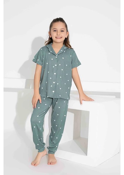 Anne Kız Kombin Kısa Kollu Gömlek Uzun Alt Milan Kumaş Orta Kalın Pijama TAKIMI-2909