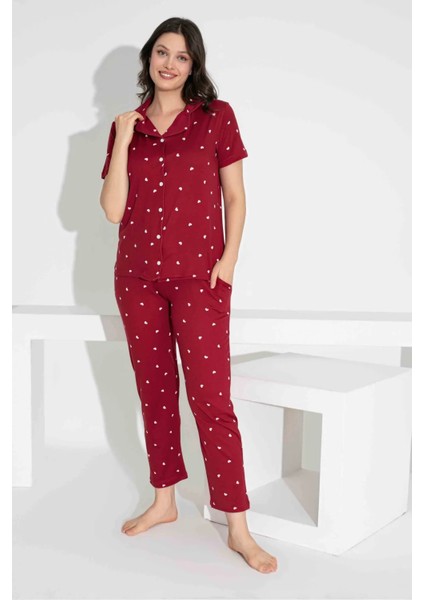 Anne Kız Kombin Kısa Kollu Gömlek Uzun Alt Milan Kumaş Orta Kalın Pijama TAKIMI-2909