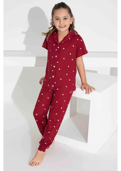Anne Kız Kombin Kısa Kollu Gömlek Uzun Alt Milan Kumaş Orta Kalın Pijama TAKIMI-2909