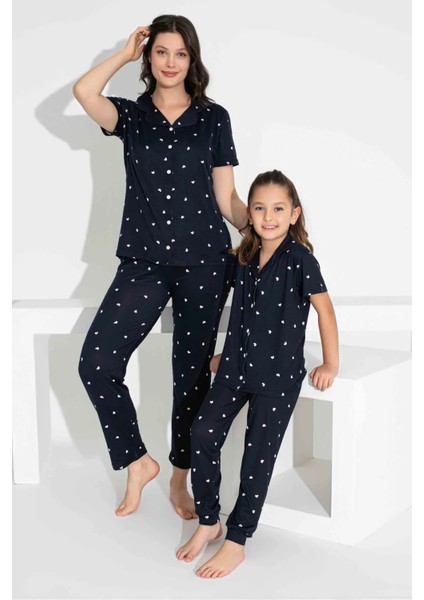 Anne Kız Kombin Kısa Kollu Gömlek Uzun Alt Milan Kumaş Orta Kalın Pijama TAKIMI-2909 fiyatları