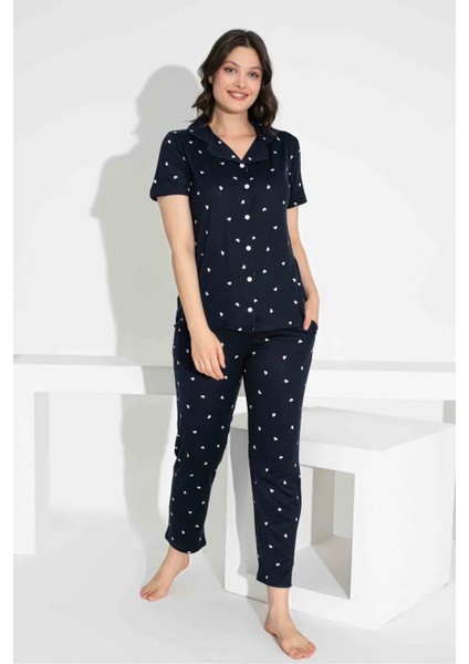 Anne Kız Kombin Kısa Kollu Gömlek Uzun Alt Milan Kumaş Orta Kalın Pijama TAKIMI-2909 modelleri