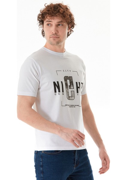 Night Yazı Baskılı Bisiklet Yaka Tişört modelleri