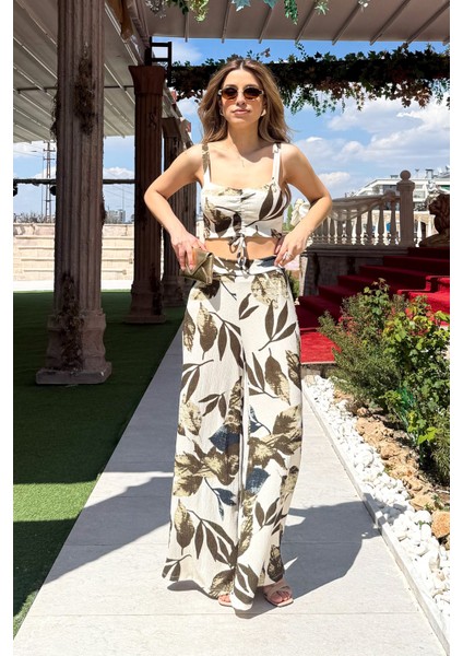 Kadın Askılı Crop Bol Paça Pantolon Takım 6120