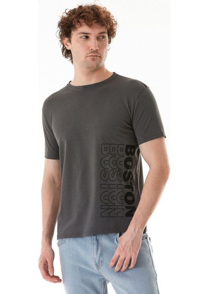 Boston Yazı Baskılı Bisiklet Yaka Tişört fiyatları