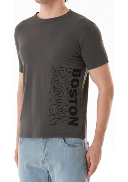 Boston Yazı Baskılı Bisiklet Yaka Tişört indirimleri