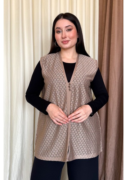 Kadın B.beden Dantelli Kısa Yelek