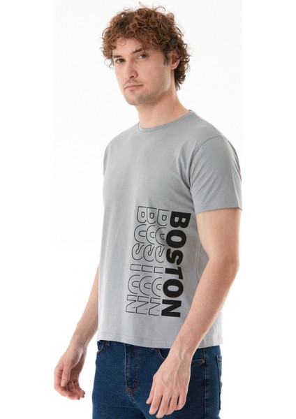 Boston Yazı Baskılı Bisiklet Yaka Tişört modelleri