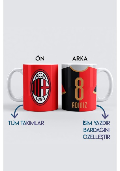 Kişiye Özel Ac Milan, Taraftar Baskılı Kupa Bardak, Tüm Takımlar