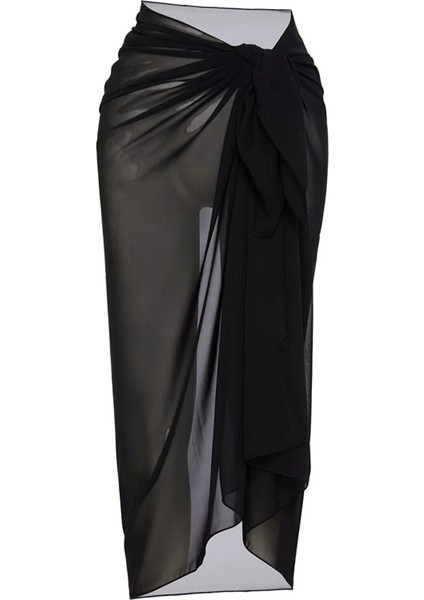 Kadın Siyah Bodrum Stili Bağlama Detaylı 150X75 Pareo