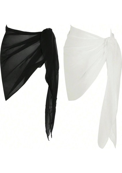 Kadın Siyah Beyaz Transparan Belden Bağlamalı Pareo 2'li fiyatları