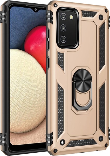 Samsung Galaxy A02S Kılıf Sofya Yüzüklü Silikon Kapak - Gold Ferrg