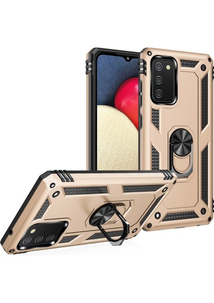 Samsung Galaxy A02S Kılıf Sofya Yüzüklü Silikon Kapak - Gold Ferrg fiyatları