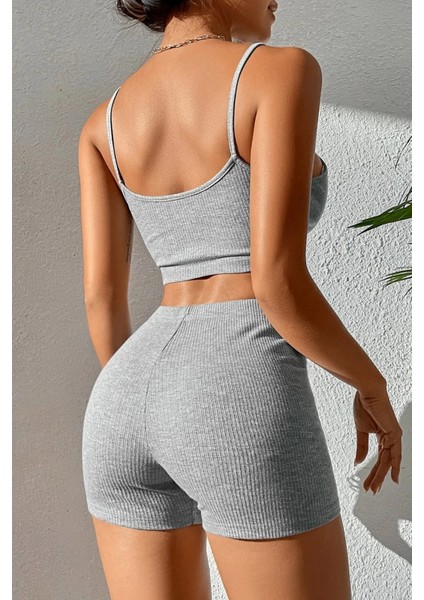 Kadın Gri Melanj Şortlu Kaşkorse Gecelik Takım fiyatları