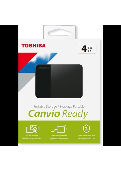 Toshıba HDTP340EK3CA, Canvio Ready, 4tb, 2.5" USB 3.0, Taşınabilir, Harici Hdd, (Black)