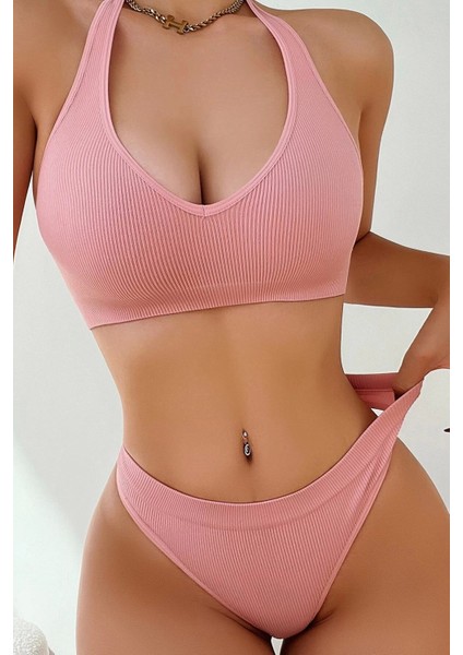 Kadın Somon Seamless Tanga Sütyen Takım