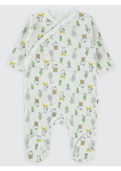 Erkek Bebek Patikli Tulum 1-6 Ay Ekru