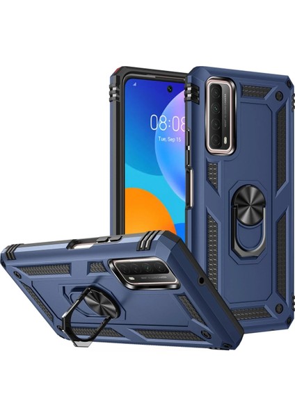 Huawei P Smart 2021 Kılıf Sofya Yüzüklü Silikon Kapak - Lacivert Ferrg
