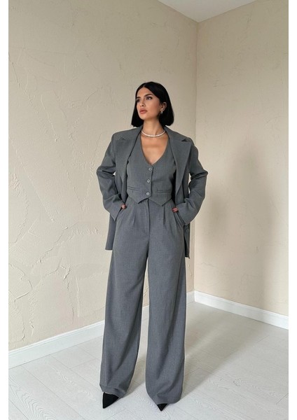 Antrasit Klas Ceket ve Yelek ve Pantolon Takım