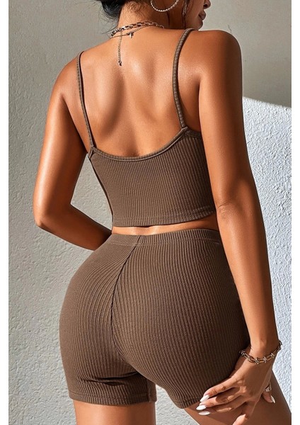 Kadın Kahverengi Şortlu Kaşkorse Gecelik Takım fırsatları