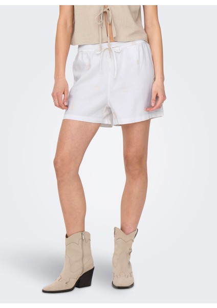 Orta Bel Rahat Beyaz Kadın Şort Onlcaro Mw Lınen Bl Emb Shorts cc P fiyatları