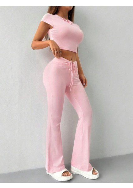 Y2K Coquette Fiyonk Detaylı Tshirt ve Bağcık Detaylı Pantolon Ikili Takım fiyatları