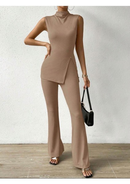 Ithal Camel Haki Yaka Bluz ve Pantolon Ikili Takım fırsatları