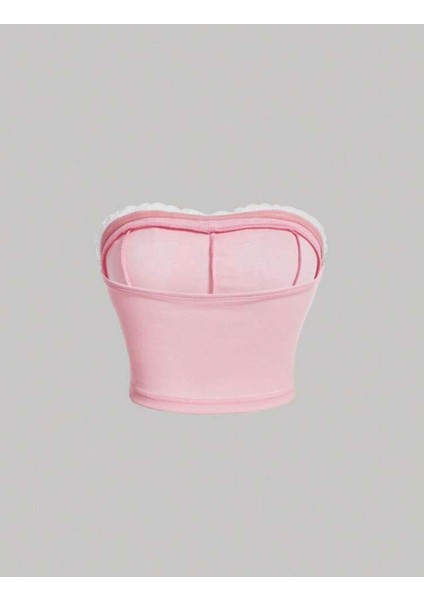 Y2K Coquette Pembe Lolita Straplez Bluz
