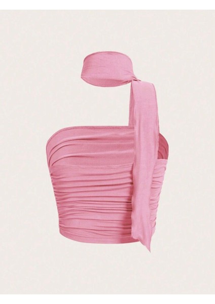 Y2K Coquette Pembe Straplez Bluz, Şeffaf Askı Hediye