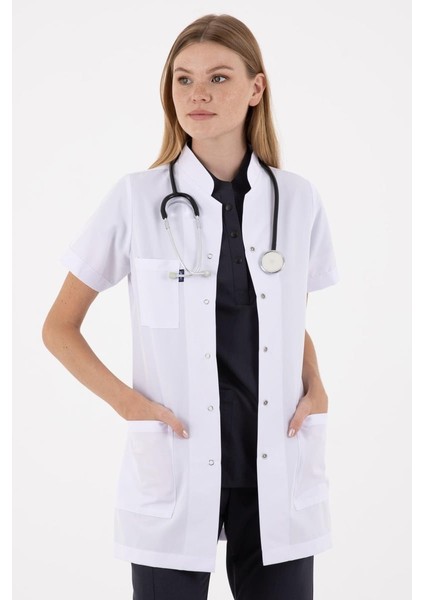 Beyaz Tunik Boy Kısa Kol Hakim Yaka Doktor Önlüğü modelleri