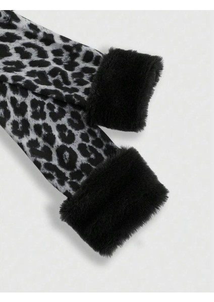 Y2K Grunge Patchwork Leopar Tüylü Gri Ceket