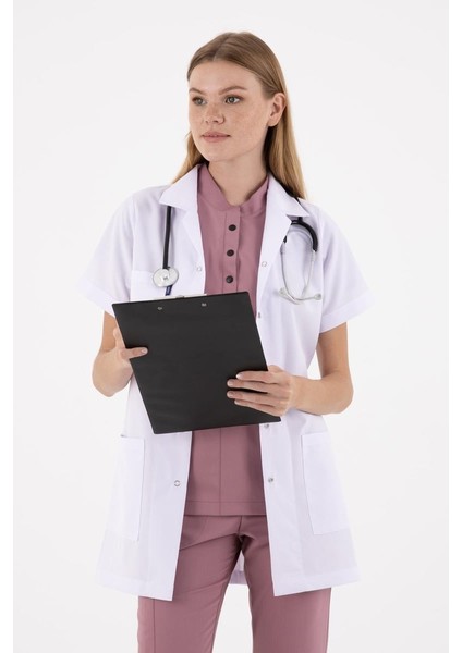 Beyaz Tunik Boy, Kısa Kol, Klasik Yaka, Doktor Önlüğü
