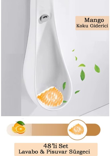 48'li Set Mango Kokulu Pisuvar Süzgeci – Lavabo Yer Gideri Koku Giderici Hijyenik Tuvalet Matı