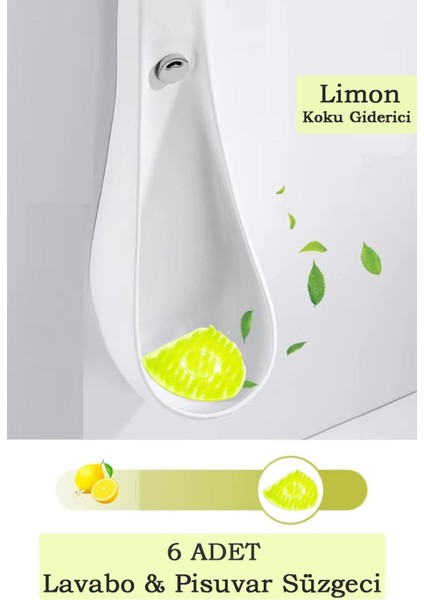 6 Adet - Limon Kokulu Pisuvar Süzgeci – Lavabo Yer Gideri Koku Giderici Hijyenik Tuvalet Matı