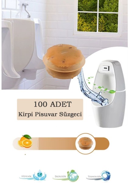 100 Adet Mango Kokulu Kirpi Pisuvar Süzgeci - Koku Giderici Kireç Çözücü Sıçrama Önleyici Tasarım