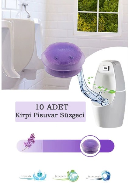 10 Adet Lavanta Kokulu Kirpi Pisuvar Süzgeci - Koku Giderici Kireç Çözücü Sıçrama Önleyici Tasarım