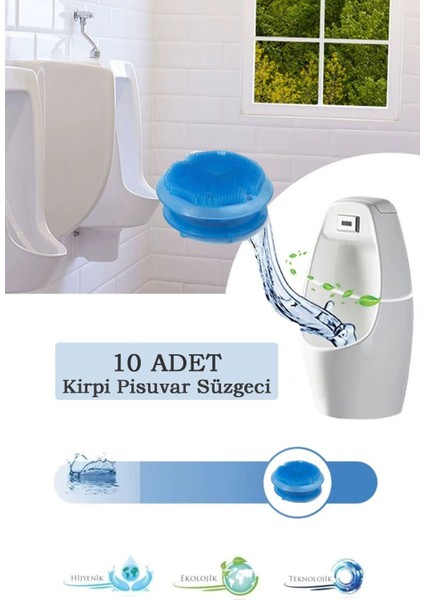 10 Adet Okyanus Kokulu Kirpi Pisuvar Süzgeci - Koku Giderici Kireç Çözücü Sıçrama Önleyici Tasarım