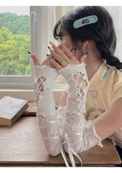 Y2K Coquette Beyaz Dantel Fiyonklu Pinterest Balerin Kolluk Eldiven