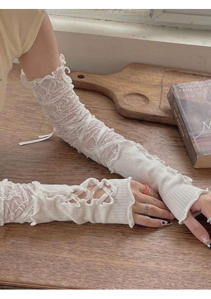 Y2K Coquette Beyaz Dantel Fiyonklu Pinterest Balerin Kolluk Eldiven