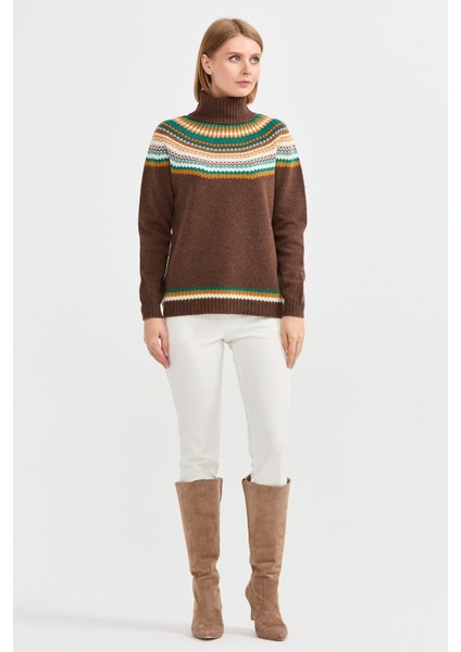 Kadın Tam Balıkçı Yaka Yün Kazak D.kahve fiyatları