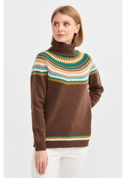 Kadın Tam Balıkçı Yaka Yün Kazak D.kahve modelleri