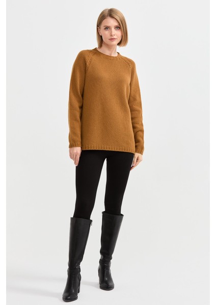 Kadın Sıfır Yaka Omzu Saç Örgülü Yün Kazak Taba fiyatları