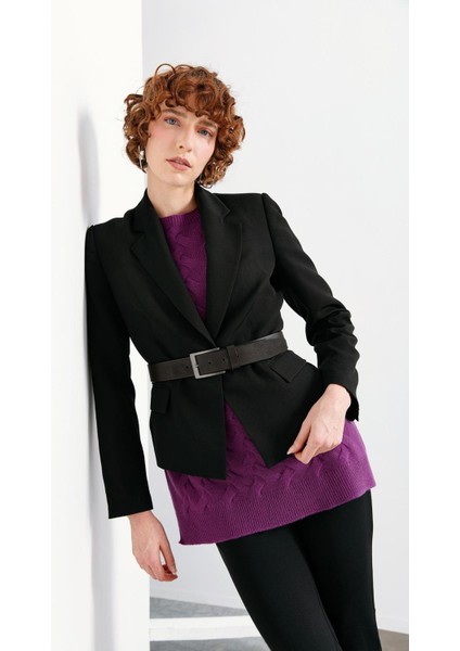 Kadın Sıfır Yaka Dikişsiz Önü Saç Örgülü Yün Kazak A.mor