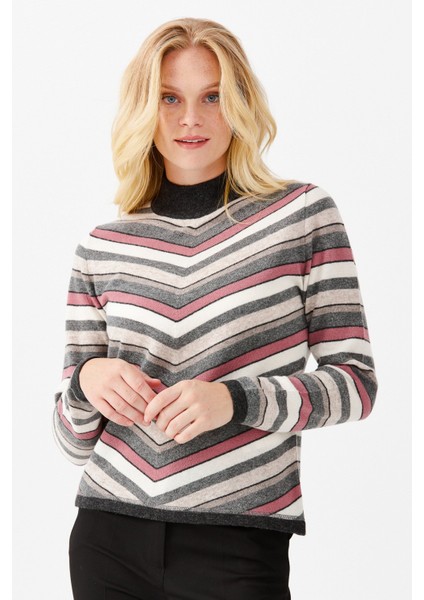 Kadın Çizgili Yarım Balıkçı Kazak Koyu Füme fiyatları