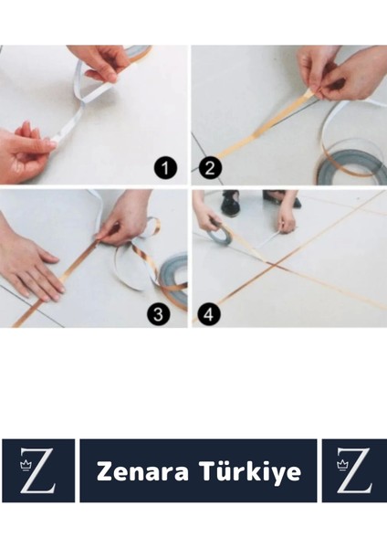 Premium Kendinden Yapışkanlı Su Geçirmez Fayans Arası Gold Şerit Derz Bant 0.5 cm x 50 Metre 4 Adet modelleri