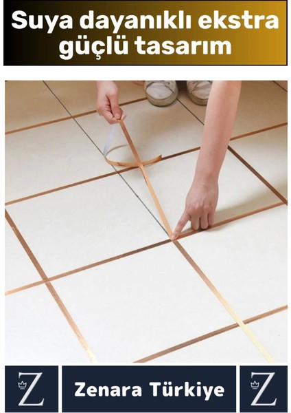 Premium Kendinden Yapışkanlı Su Geçirmez Fayans Arası Gold Şerit Derz Bant 1 cm x 50 Metre 10 Adet fiyatları