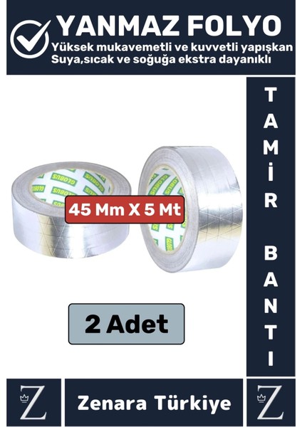 Suya Yüksek Sıcaklığa Dayanıklı Tamir Soba Boru Yama Alüminyum Yanmaz Folyo Bant 45 Mm-5 Mtr 2 Adet