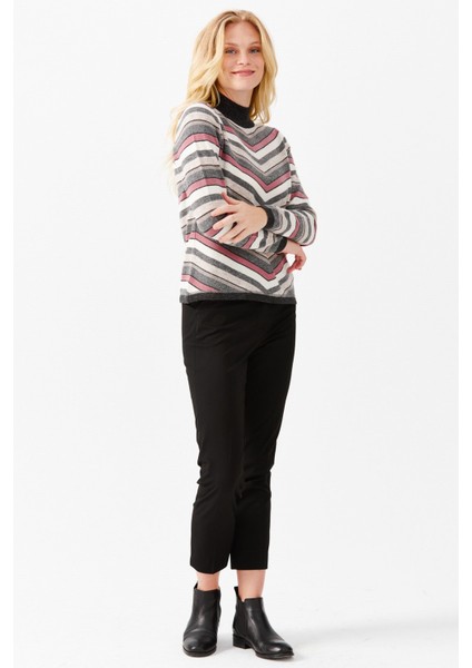 Kadın Çizgili Yarım Balıkçı Kazak Koyu Füme indirimleri