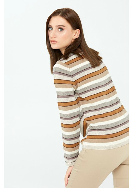 Kadın Çizgili Yarım Balıkçı Kazak V.bej fırsatları