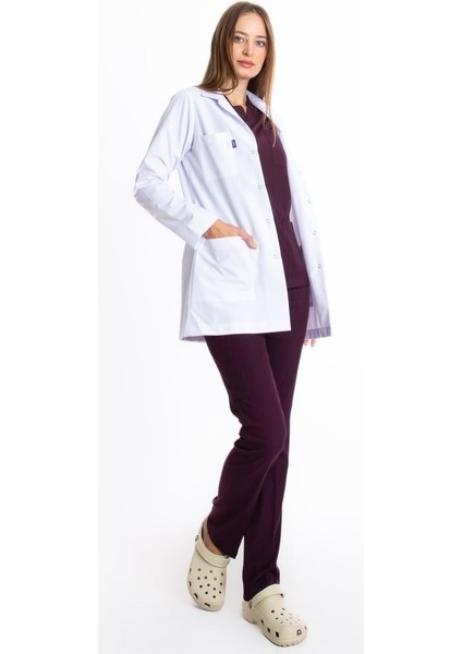 Beyaz Tunik Boy, Uzun Kol, Klasik Yaka, Doktor Önlüğü